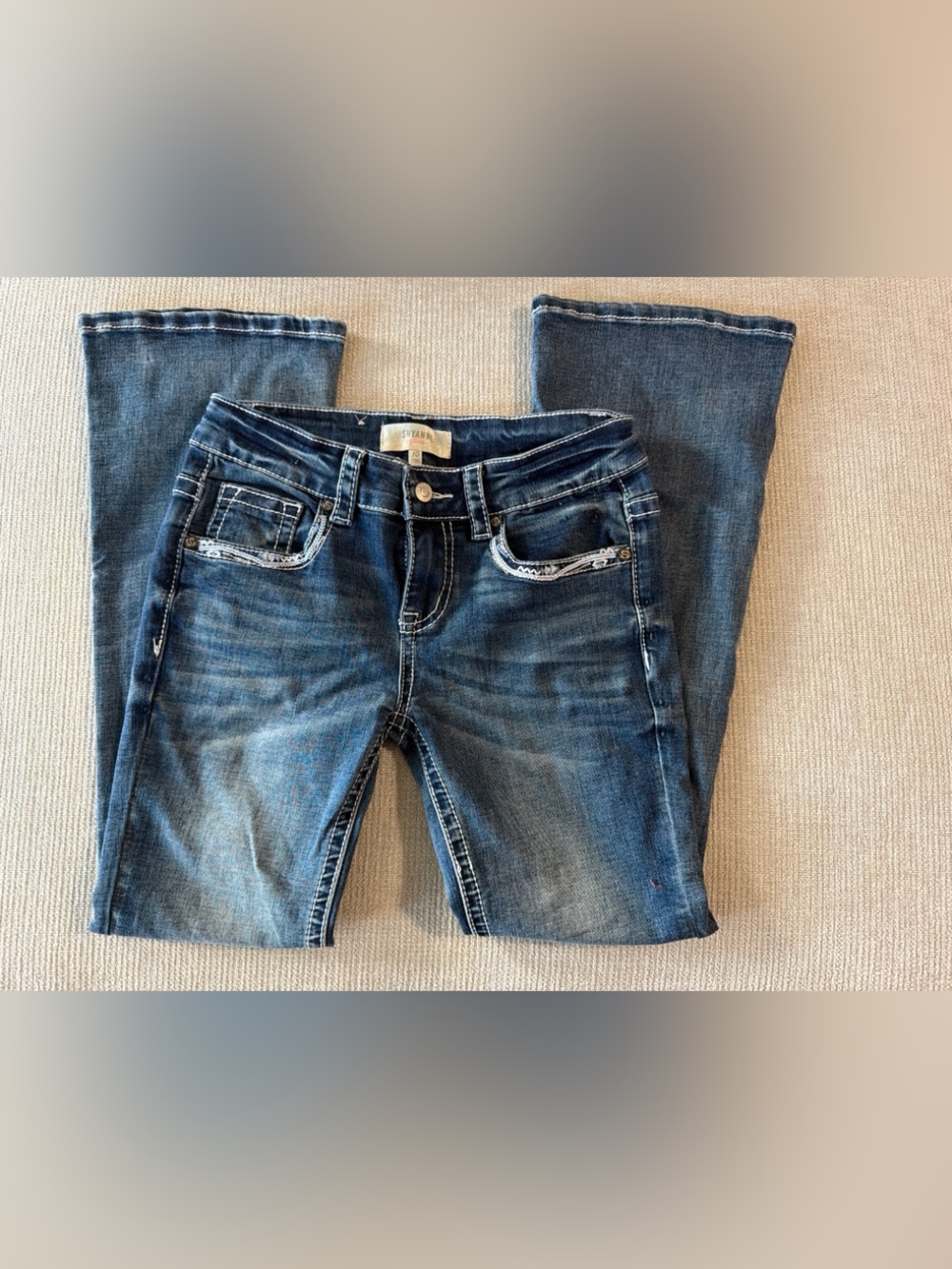 Shyanne Kids Dark Blue Distressed Bootcut Jeans